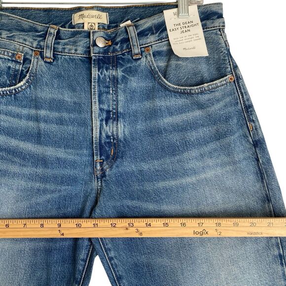 Madewell The Dean Easy Straight Jeans 29T Blue High Rise Distressed Raw Hem - Picture 5 of 13